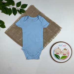 بادی نوزادی آستین کوتاه طرح ساده یقه گرد آبی روشن رنگ