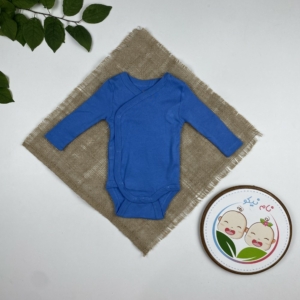 بادی نوزادی آستین بلند برند لوپیلو طرح چپ و راستی یقه گرد ابی نیلی رنگ - 0 تا 2 ماه