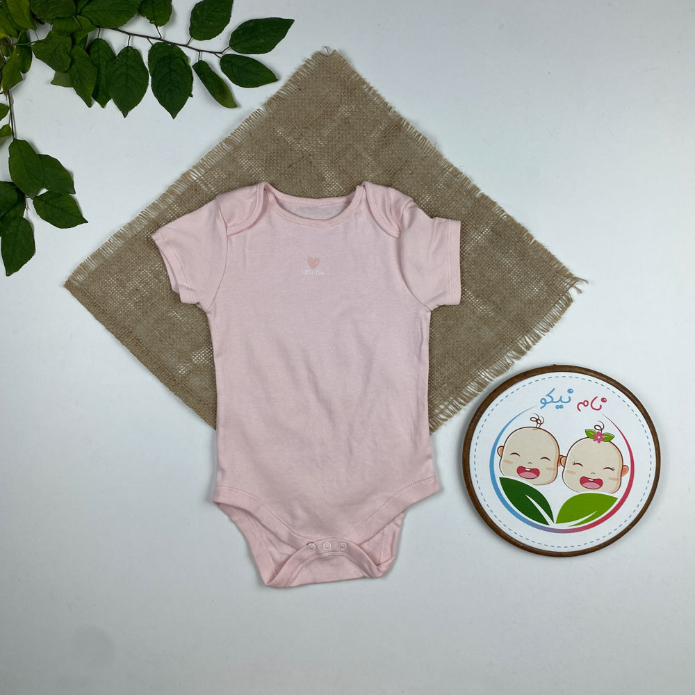 بادی نوزادی دخترانه آستین کوتاه طرح قلب یقه گرد صورتی کمرنگ - 6 تا 12 ماه