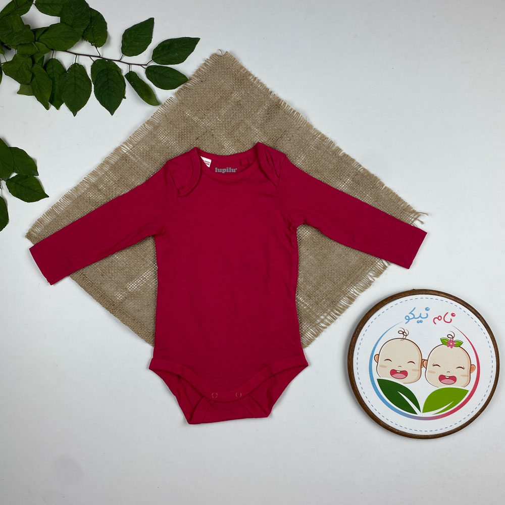 بادی نوزادی دخترانه آستین بلند برند لوپیلو طرح ساده یقه گرد سرخابی رنگ - 2 تا 6 ماه