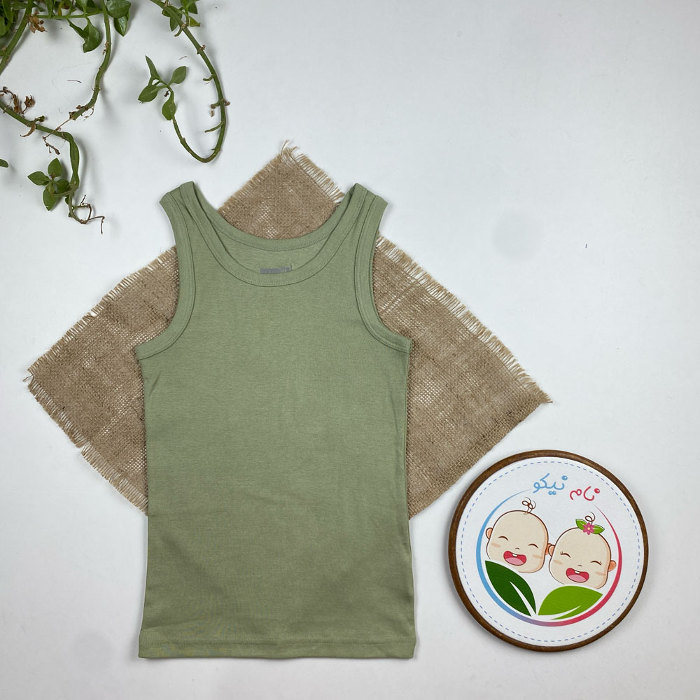 تاپ نخ پنبه پسرانه برند Pepperts طرح ساده سبز صدری رنگ