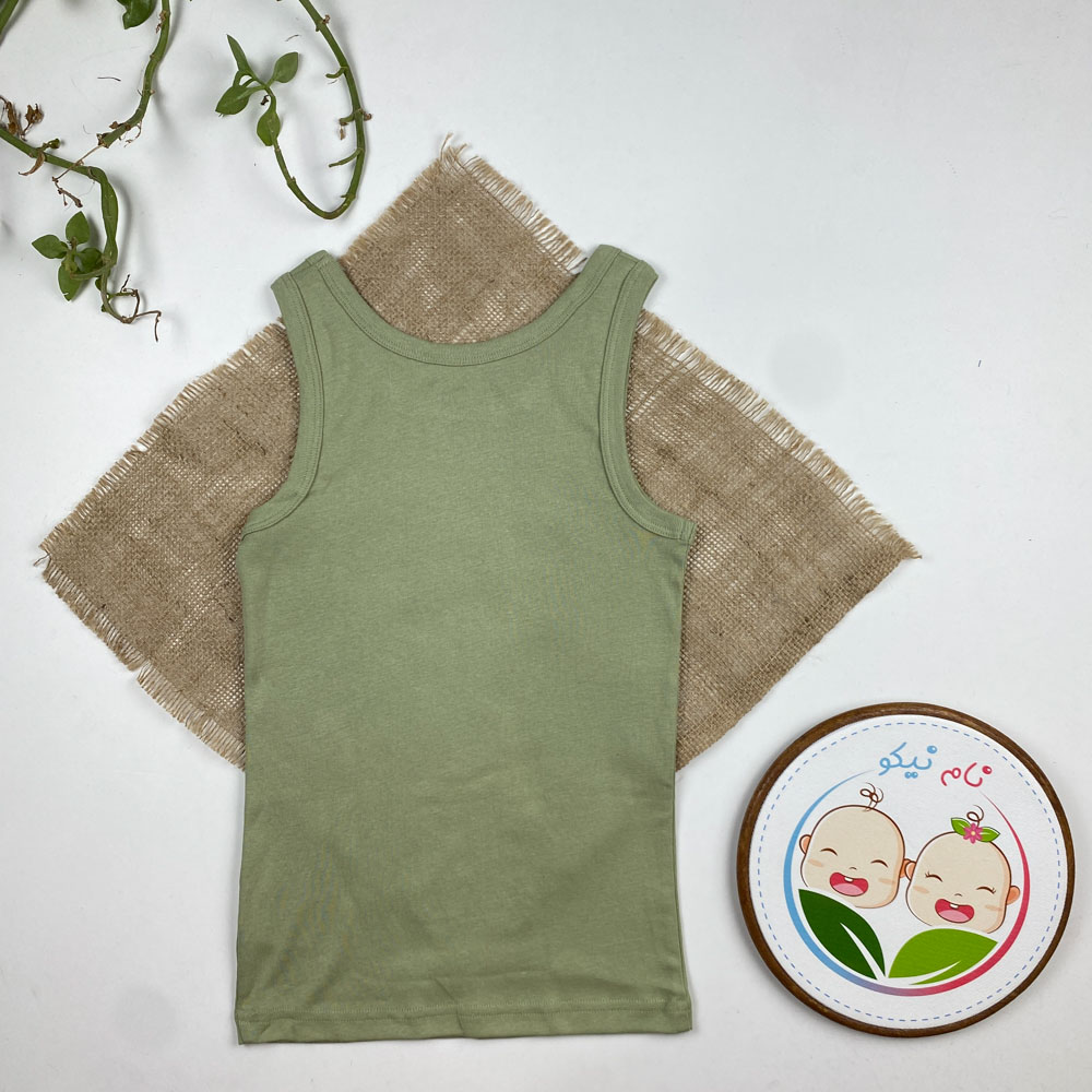 تاپ نخ پنبه پسرانه برند Pepperts طرح ساده سبز صدری رنگ