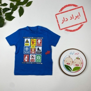ایراد دار _ تیشرت نوزادی پسرانه آستین کوتاه طرح آتش نشانی یقه گرد آبی رنگ - 12 تا 24 ماه