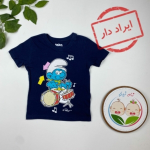 ایراد دار _ تیشرت پسرانه آستین کوتاه طرح آدمک ساز یقه گرد سورمه ای رنگ - 2 تا 4 سال