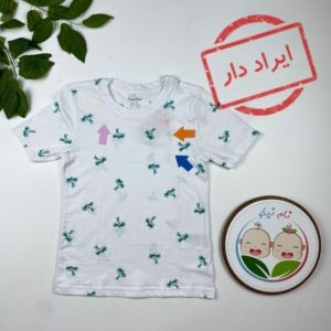 ایراد دار _ تیشرت دخترانه آستین کوتاه برند لوپیلو طرح نخل یقه گرد سفید رنگ - 6 تا 8 سال