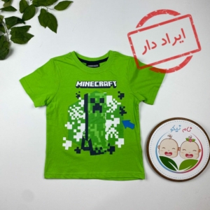 ایراد دار _ تیشرت پسرانه آستین کوتاه طرح ماینکرفت یقه گرد سبز روشن رنگ - 4 تا 6 سال