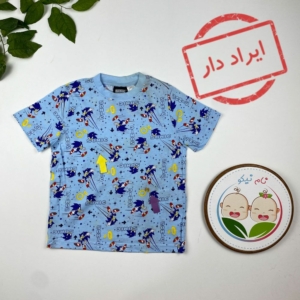 ایراد دار _ تیشرت پسرانه آستین کوتاه طرح سونیک یقه گرد نیلی رنگ - 2 تا 4 سال