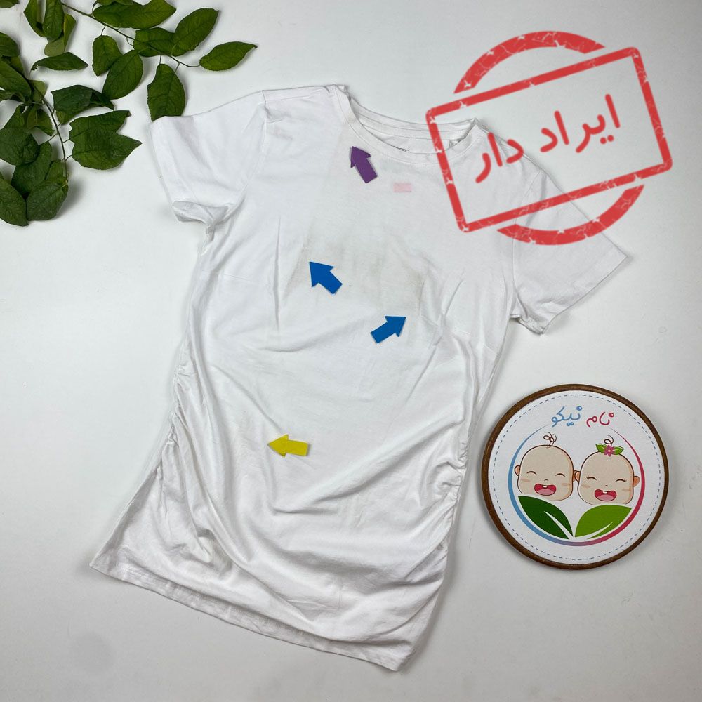 ایراد دار _ تیشرت دخترانه آستین کوتاه برند Esmara طرح ساده یقه گرد سفید رنگ