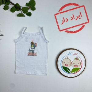 ایراد دار _ تاپ نوزادی دخترانه آستین تاپ طرح تام و جری بندی سفید رنگ - 12 تا 24 ماه