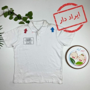 ایراد دار _ تیشرت پسرانه آستین کوتاه طرح متن لاتین یقه دار سفید رنگ - 10 تا 12 سال
