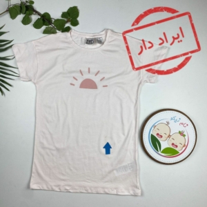 ایراد دار _ تیشرت دخترانه آستین کوتاه برند L and D طرح خورشید یقه گرد صورتی کمرنگ - 11 تا 12 سال