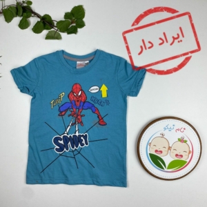 ایراد دار _ تیشرت پسرانه آستین کوتاه طرح اسپایدرمن یقه گرد نیلی رنگ - 4 تا 6 سال