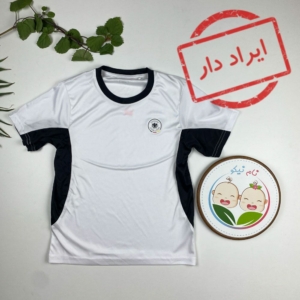 ایراد دار _ تیشرت پسرانه آستین کوتاه طرح دو رنگ یقه گرد سفید رنگ - 6 تا 8 سال