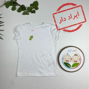 ایراد دار _ تیشرت دخترانه آستین کوتاه طرح استین مدل دار یقه گرد سفید رنگ - 4 تا 6 سال