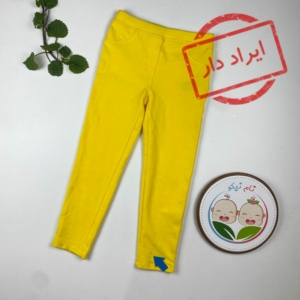 ایراد دار _ شلوار دخترانه برند لوپیلو طرح راسته کمرکش زرد رنگ - 4 تا 6 سال
