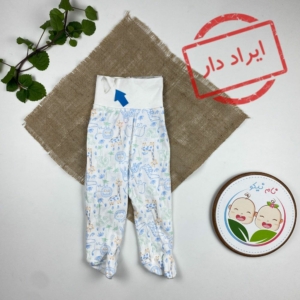 ایراد دار _ شلوار نوزادی برند لوپیلو طرح شیر و زرافه جورابی سفید رنگ - 2 تا 6 ماه
