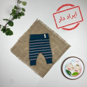 ایراد دار _ شلوار نوزادی برند لوپیلو طرح راه راه مچ دار سبز رنگ - 0 تا 2 ماه