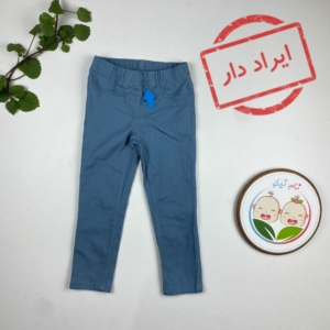 ایراد دار _ شلوار جین کاغذی برند لوپیلو طرح ساده کمرکش آبی روشن رنگ - 2 تا 4 سال