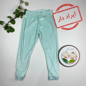 ایراد دار _ شلوار طرح مچ دار کمرکش سبز صابونی رنگ - 6 تا 8 سال