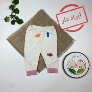 ایراد دار _ شلوار نوزادی دخترانه طرح مچ دار کمرکش سفید رنگ - 6 تا 9 ماه