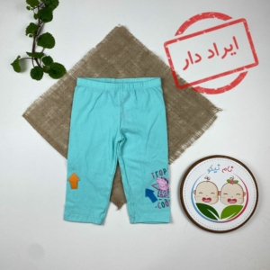 ایراد دار _ شلوار کوتاه دخترانه طرح عروسک صورتی کمرکش آبی روشن رنگ - 4 تا 6 سال