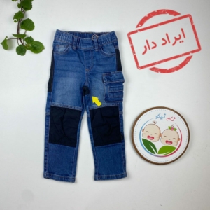 ایراد دار _ شلوارجین پسرانه برند Lily and Dan طرح دو رنگ کمرکش آبی تیره رنگ - 2 سال