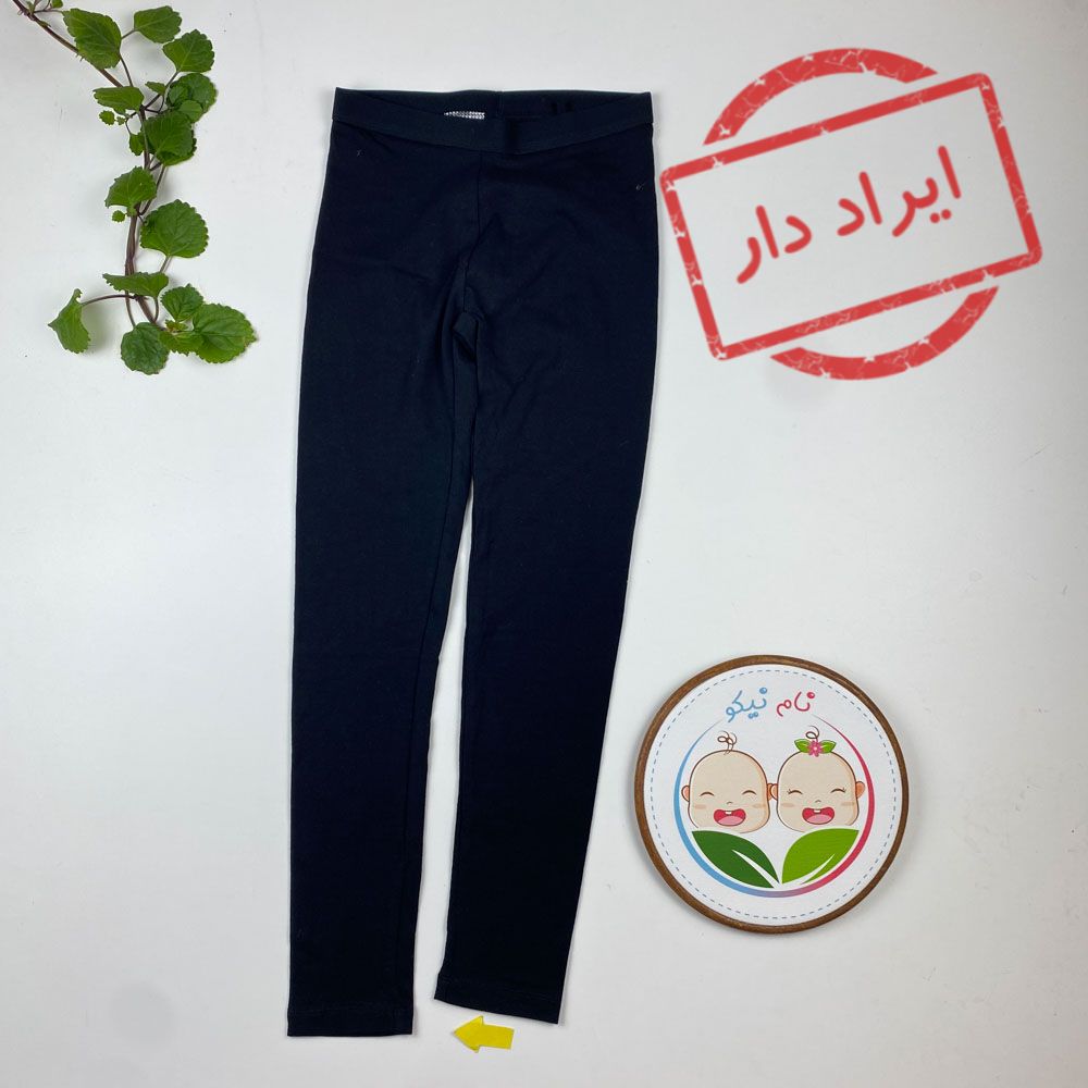 ایراد دار _ شلوار دخترانه طرح ساده کمرکش مشکی رنگ - 8 تا 9 سال