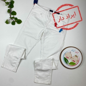 ایراد دار _ شلوار طرح ساده کمردکمه ای سفید رنگ - 12 تا 14 سال