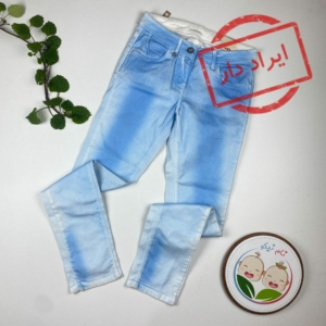 ایراد دار _ شلوار طرح کمردکمه جیب دار آبی رنگ - 10 تا 12 سال