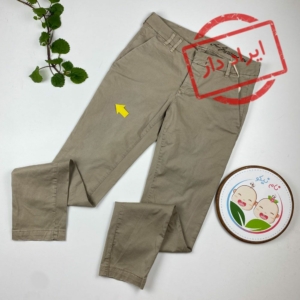 ایراد دار _ شلوار طرح جیب دار کمر دکمه ای نسکافه ای رنگ - 12 تا 14 سال