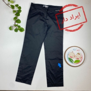 ایراد دار _ شلوار طرح کمردکمه ای ساده مشکی رنگ - 10 تا 12 سال