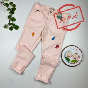 ایراد دار _ شلوار دخترانه طرح کمردکمه ای ساده صورتی کمرنگ - 12 تا 14 سال
