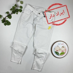 ایراد دار _ شلوار طرح ساده کمردکمه سفید رنگ - 10 تا 12 سال