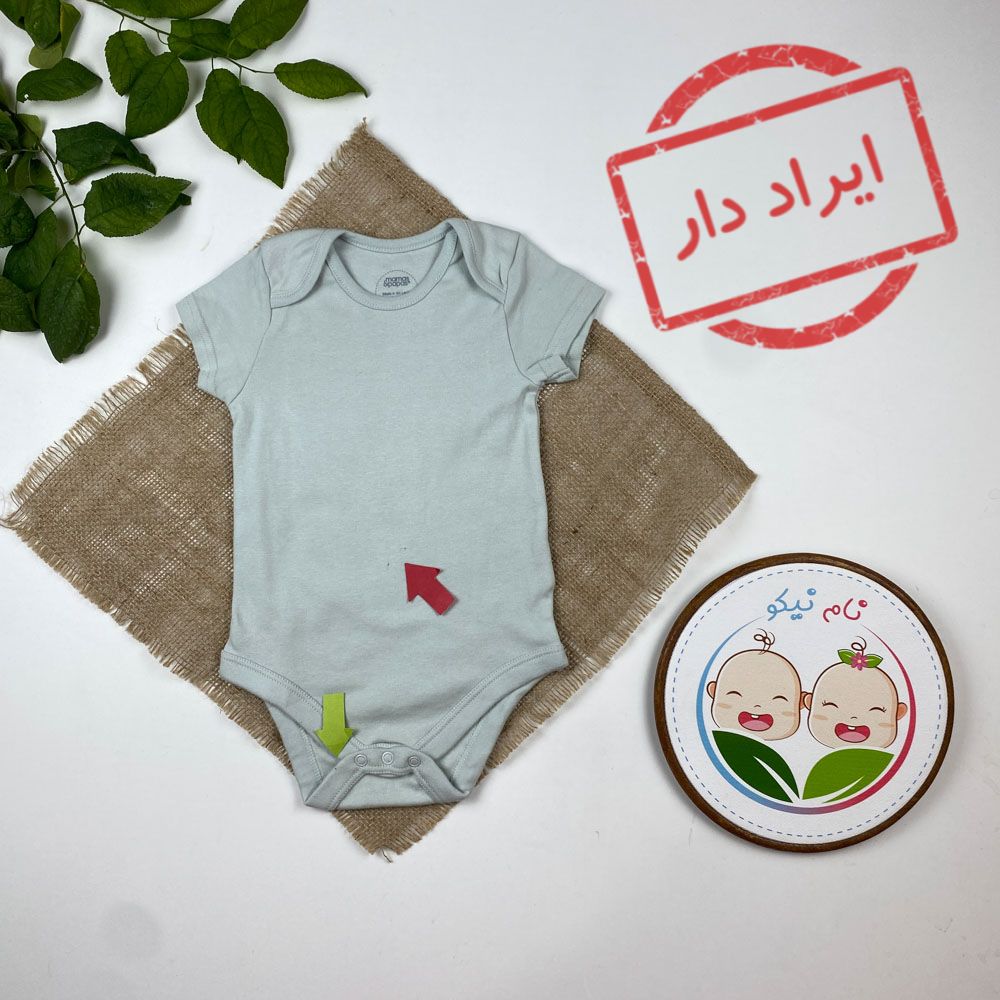 ایراد دار _ بادی آستین کوتاه طرح ساده یقه گرد سبز پسته ای رنگ - 2 سال