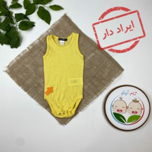 ایراد دار _ بادی نوزادی پسرانه آستین تاپ برند لوپیلو طرح ساده یقه گرد زرد رنگ - 6 تا 12 ماه