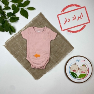 ایراد دار _ بادی نوزادی دخترانه آستین کوتاه برند لوپیلو طرح ساده یقه دو‌دکمه صورتی کمرنگ - 0 تا 1 ماه