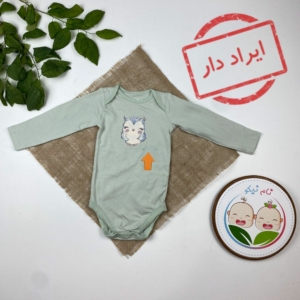 ایراد دار _ بادی نوزادی آستین بلند طرح جغد یقه گرد - 6 تا 12 ماه