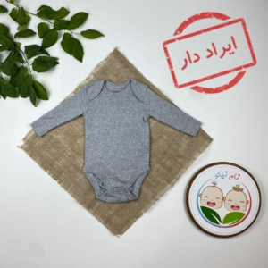 ایراد دار _ بادی نوزادی آستین بلند برند لوپیلو طرح ساده یقه گرد طوسی رنگ - 0 تا 2 ماه