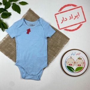 ایراد دار _ بادی نوزادی پسرانه آستین کوتاه طرح ساده یقه گرد آبی رنگ - 12 تا 24 ماه
