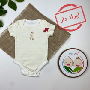 ایراد دار _ بادی نوزادی آستین کوتاه طرح زرافه راه راه زرد رنگ - 18 تا 24 ماه