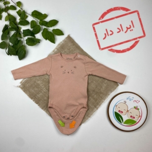 ایراد دار _ بادی نوزادی آستین بلند طرح پیشی یقه دو دکمه نسکافه ای رنگ - 6 تا 9 ماه