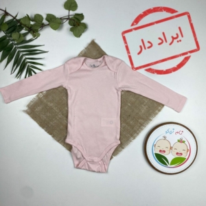 ایراد دار _ بادی نوزادی دخترانه آستین بلند طرح ساده یقه‌ گرد صورتی کمرنگ - 12 تا 24 ماه