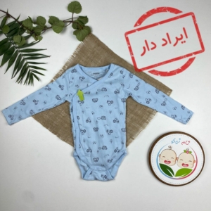 ایراد دار _ بادی نوزادی پسرانه آستین بلند برند لوپیلو طرح ماشین و درخت‌ها چپ و راستی آبی روشن رنگ - 12 تا 24 ماه