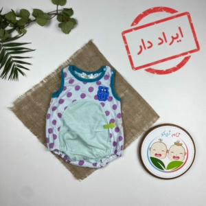 ایراد دار _ بادی نوزادی آستین تاپ طرح توپ توپی یقه گرد آبی رنگ - 6 تا 12 ماه