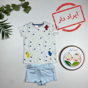 ایراد دار _ ست تیشرت و شورتک نوزادی آستین کوتاه برند لوپیلو طرح ستاره ای یقه گرد سفید رنگ - 6 تا 12 ماه