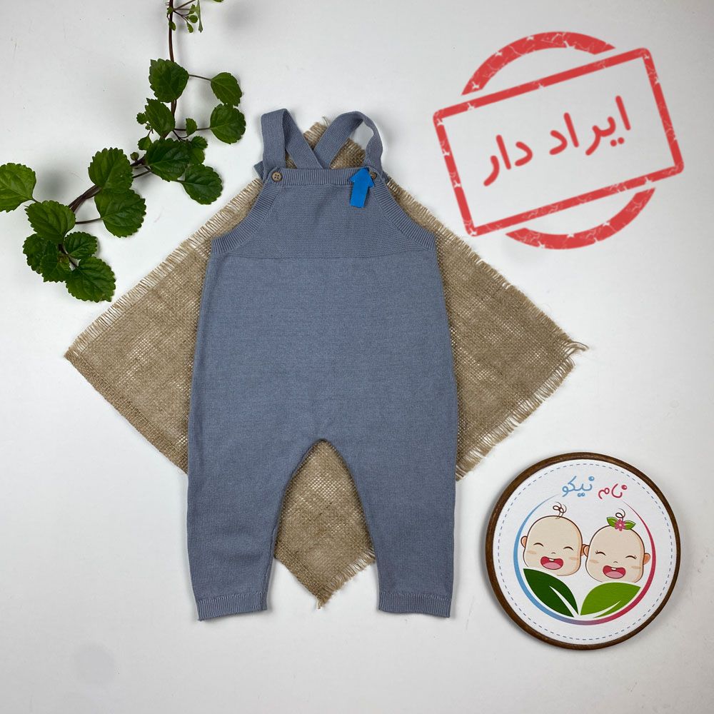 ایراد دار _ بیلر نوزادی آستین تاپ طرح ساده پیشبندی طوسی رنگ - 6 تا 9 ماه