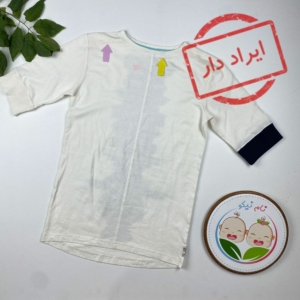 ایراد دار _ بلوز دخترانه آستین بلند طرح ساده پشت طرح دار سفید رنگ - 8 تا 9 سال