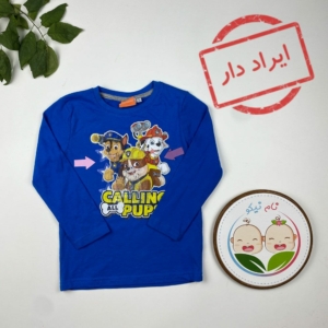 ایراد دار _ بلوز پسرانه آستین بلند طرح هاپوها یقه گرد آبی تیره رنگ - 4 تا 5 سال