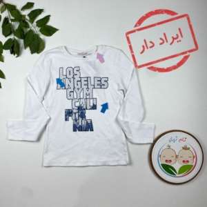 ایراد دار _ بلوز آستین بلند طرح متن لاتین یقه گرد سفید رنگ - 9 تا 10 سال