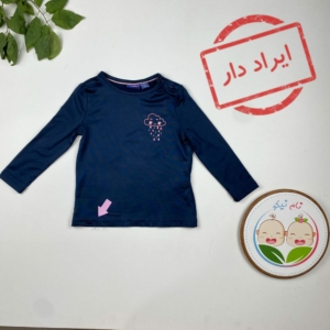 ایراد دار _ بلوز نوزادی دخترانه آستین بلند برند لوپیلو طرح ابر یقه گرد سورمه ای رنگ - 12 تا 24 ماه